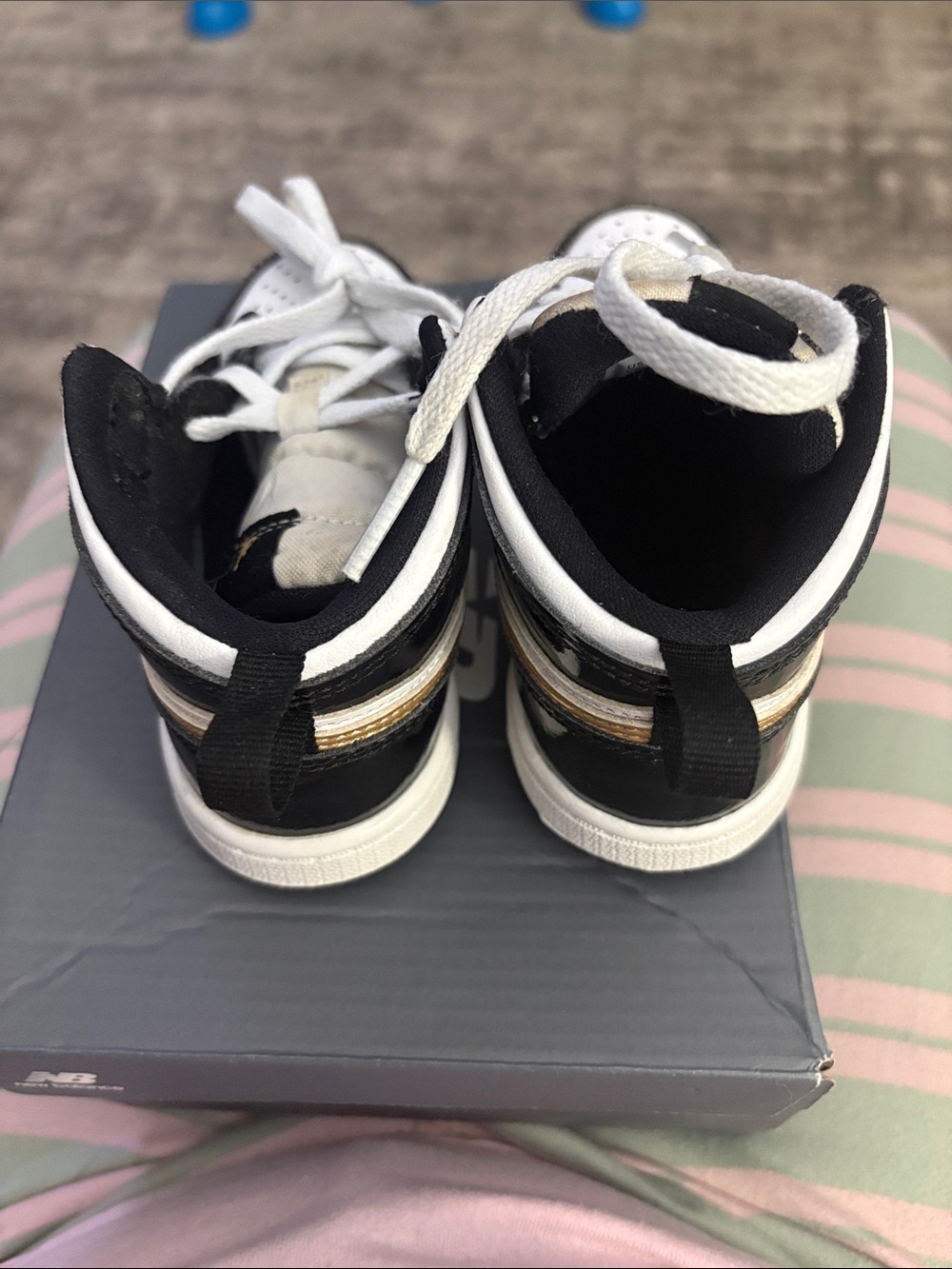 Jordan Kids Black, White & Gold High-Top Sneakers - Picture 2 of 5